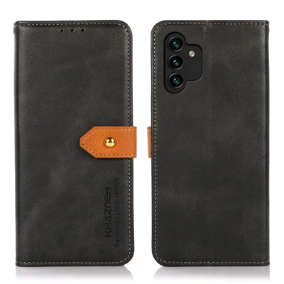 KHAZNEH for Samsung Galaxy A13 4G PU Leather Stand Cover Drop-proof Magnetic Golden Clasp Case Cover with Wallet - Black