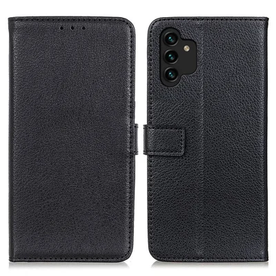 For Samsung Galaxy A13 4G Wallet Phone Case Full Protection Litchi Texture Magnetic Auto-absorbed PU Leather + TPU Stand Cover - Black
