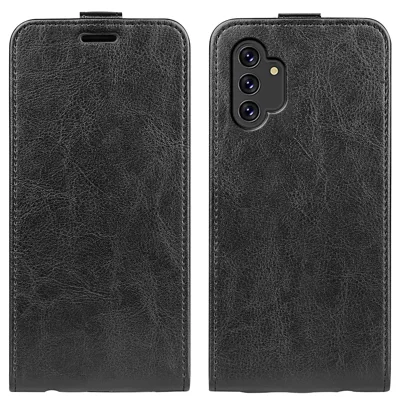 For Samsung Galaxy A13 4G Crazy Horse Texture Vertical Flip Leather Cover Card Slot Phone Shell Protector - Black