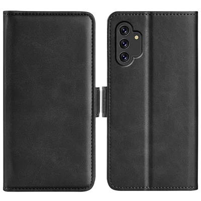 For Samsung Galaxy A13 4G Stand Wallet Design PU Leather Magnetic Double Clasps Case Phone Cover - Black
