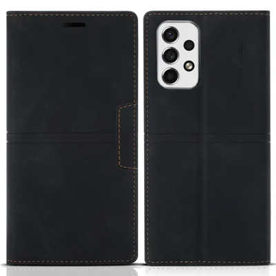 PU Leather + TPU Wallet Stand Case Magnetic Auto-absorbed Phone Cover for Samsung Galaxy A33 5G - Black