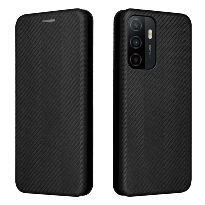 For Samsung Galaxy A33 5G Magnetic Auto-absorbed Carbon Fiber Texture Leather Stand Phone Protective Cover Case with Card Slot - Black