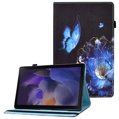 For Samsung Galaxy Tab A8 10.5 (2021) Pattern Printing Case Card Slots PU Leather Stand Folio Cover - Butterfly and Flower