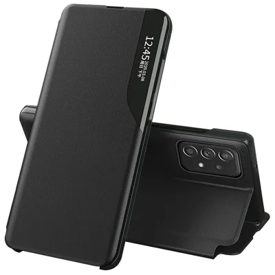Voor Samsung Galaxy A53 5G hoesje met kijkvenster PU lederen standhoes - Zwart