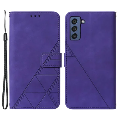Lines Imprinted PU Leather Wrist Strap Wallet Stand Case Soft TPU Shockproof Protective Flip Cover for Samsung Galaxy S21 FE 5G - Purple