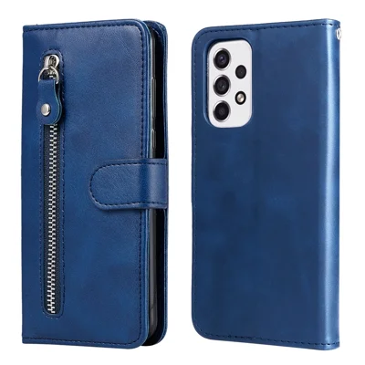 Multi-function Stand Wallet PU Leather Cover Zipper Pocket Phone Case Shell for Samsung Galaxy A53 5G - Blue