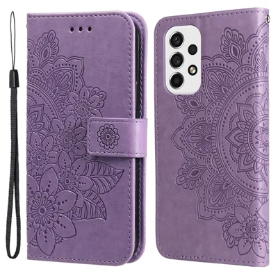 For Samsung Galaxy A53 5G Case Floral Pattern PU Leather Wallet Stand Phone Cover - Purple