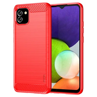 MOFI For Samsung Galaxy A03 (164.2mm) Carbon Fiber Texture Anti-drop Shockproof Brushed TPU Phone Case - Red