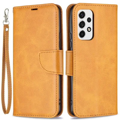 Scratch-resistant Textured PU Leather Phone Wallet Case Cover with Stand for Samsung Galaxy A53 5G - Yellow