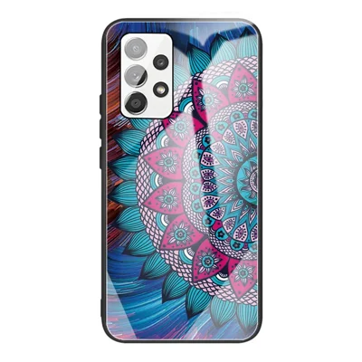 Tempered Glass Back Flexible TPU Bumper Anti-Scratch Pattern Printing Case for Samsung Galaxy A53 5G - Mandala Flower