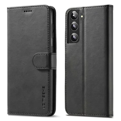 LC.IMEEKE Textured Wallet PU Leather Flip Folio Stand Case Mobile Phone Full Protection Case Cover for Samsung Galaxy S21 4G/5G - Black