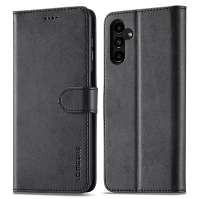 LC.IMEEKE Gestoffeerd Portemonnee PU Leren Flip Folio Standhoes Stootbestendige Telefoonhoes voor Samsung Galaxy A13 5G / A04s 4G (164,7 mm) - Zwart