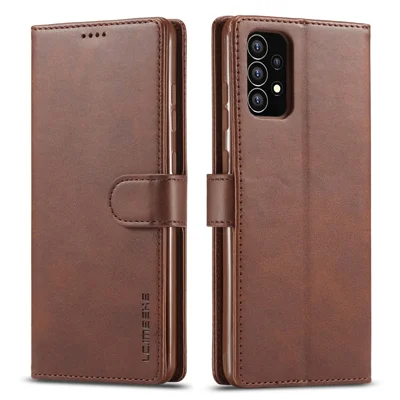 LC.IMEEKE Shockproof Textured Wallet PU Leather Flip Folio Stand Case Mobile Phone Case Cover for Samsung Galaxy A53 5G - Dark Brown
