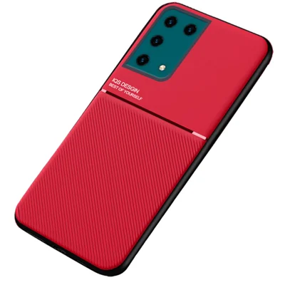 Anti-scratch Imprinting PU Leather + TPU Protective Cover with Built-in Metal Sheet for Samsung Galaxy S21 Ultra 5G - Red