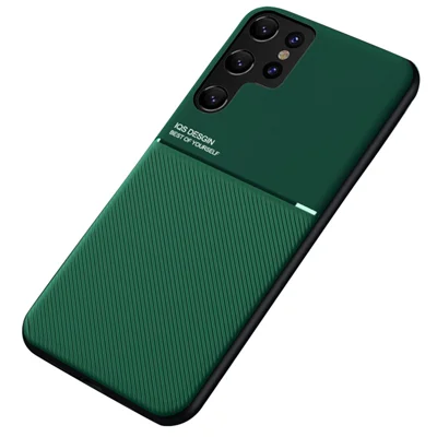 Anti-dust Shockproof Mobile Phone Case TPU + PU Leather Smartphone Cover for Samsung Galaxy S22 Ultra 5G - Green