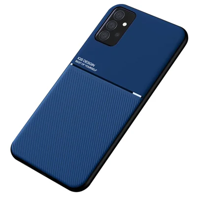 For Samsung Galaxy A72 4G/5G Textured Anti-scratch Light Slim TPU + PU Leather Phone Case Cover with Built-in Magnetic Metal Sheet - Blue