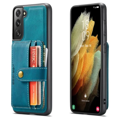 JEEHOOD Detachable RFID Blocking Magnetic Card Slots PU Leather Coated TPU Phone Case Cover for Samsung Galaxy S22+ 5G - Blue