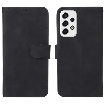 Skin-touch Feeling Anti-fingerprint Shockproof Mobile Phone Case PU Leather Stand Phone Cover Wallet for Samsung Galaxy A53 5G - Black