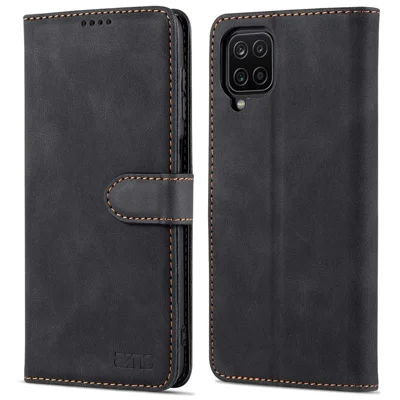 AZNS Full Protection Leather Case Scratch-proof Wallet Stand Phone Cover for Samsung Galaxy A22 4G (EU Version) - Black