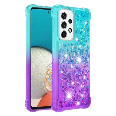 LE3 Series Gradient Glittering Sequins Quicksand TPU Cover Shell Anti-Scratch Corner Cushion Phone Case for Samsung Galaxy A53 5G - Sky Blue/Purple
