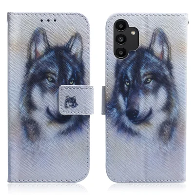 Wallet Stand Design Pattern Printing Dual Protective PU Leather + TPU Phone Case for Samsung Galaxy A13 4G - Wolf