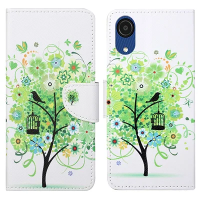 Cross Texture PU Leather Flip Protective Cover Stand Pattern Printing Wallet Phone Case for Samsung Galaxy A03 Core - Green Tree
