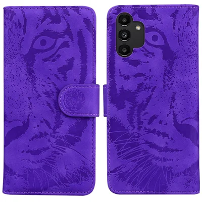Flip Mobile Phone Bag Case Imprinting Tiger Pattern PU Leather Protective Phone Cover with Stand Wallet for Samsung Galaxy A13 4G - Purple