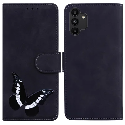 PU Leather + TPU Magnetic Closing Drop-proof Case Skin Touch Feeling Butterfly Printing Stand Phone Cover with Wallet for Samsung Galaxy A13 4G - Black