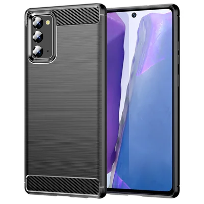 1.8mm Carbon Fiber Drop-proof Anti-fingerprint Brushed Texture Flexible TPU Mobile Phone Cover for Samsung Galaxy Note20/Note20 5G - Black