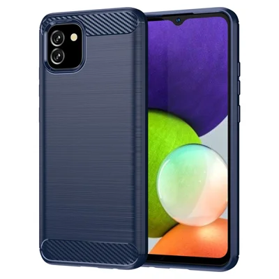 1.8mm Brushed TPU Case Carbon Fiber Texture Phone Protective Cover for Samsung Galaxy A03 (166.5mm) - Blue