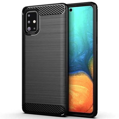 1.8mm eat Dissipation TPU Case Full Brushed Surface Coverage Carbon Fiber Texture Phone Cover for Samsung Galaxy A71 4G SM-A715 - Black