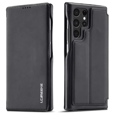 LC.IMEEKE Magnetic Aut Closing Leather Stand Case Cover with Card Slot for Samsung Galaxy S22 Ultra 5G - Black