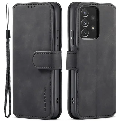 DG.MING Stand Wallet Design Retro Style PU Leather Cover Inner Soft TPU Phone Case for Samsung Galaxy A53 5G - Black