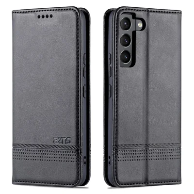 AZNS PU Leather + TPU Magnetic Auto-absorbed Full Protection Cover Stand Wallet Phone Case for Samsung Galaxy S22 5G - Black