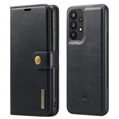 DG.MING Split Leather Wallet Case Folio Flip Stand Detachable Magnetic Phone Cover for Samsung Galaxy A33 5G - Black