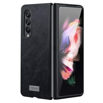 SULADA Crazy Horse Texture All-round Protection PU Leather Coating PC Phone Case Cover for Samsung W22 5G/Galaxy Z Fold3 5G - Black