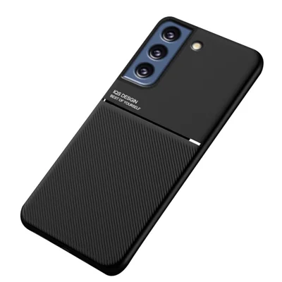 Lines Imprinting PU Leather Ultra Thin Shockproof TPU Back Protective Shell Cover with Built-in Magnetic Metal Sheet for Samsung Galaxy S21 FE 5G / S21 Fan Edition - Black