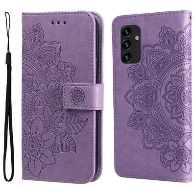 Wallet Stand Phone Cover Mandala Flower Imprinted Folio Flip Protective Leather Case for Samsung Galaxy A13 4G - Purple