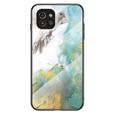 Marble Pattern Scratch-resistant Tempered Glass + PC + TPU Hybrid Protective Phone Case Cover for Samsung Galaxy A03 (164.2mm) - Flying Pigeon Marble