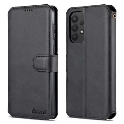 AZNS Drop Resistant PU Leather Case Magnetic Clasp Wallet Phone Cover with Foldable Stand for Samsung Galaxy A33 5G - Black