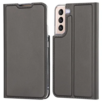 Voor Samsung Galaxy S22 5G Hoesje met Kaarthouder Design Volledige Bescherming PU Leren Beschermer met Standfunctie - Grijs