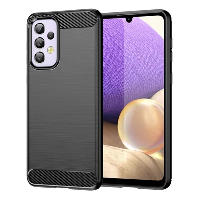 For Samsung Galaxy A33 5G Anti-scratch Shockproof 1.8mm TPU Case Brushed Surface Carbon Fiber Texture Phone Cover - Black