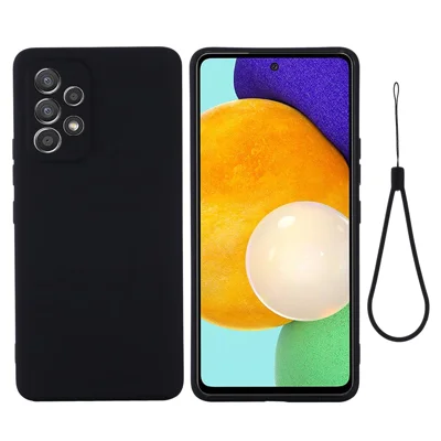 Liquid Silicone Phone Case for Samsung Galaxy A33 5G, Drop Protection Microfiber Lining Cushion Anti-Scratch Cover with Strap - Black