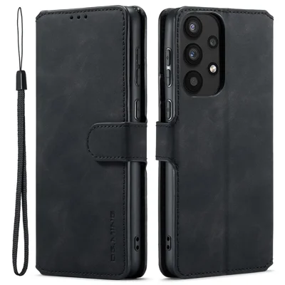 DG.MING For Samsung Galaxy A33 5G Retro Style Magnetic Closure Shockproof PU Leather Wallet Phone Case with Stand - Black