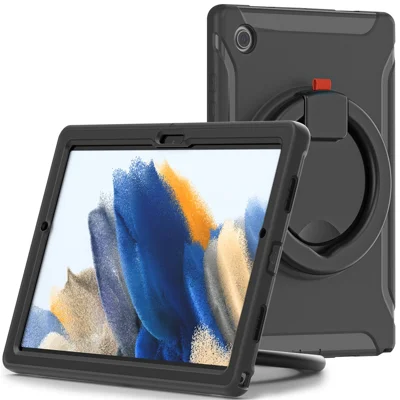 For Samsung Galaxy Tab A8 10.5 (2021) / A8 10.5 (2022) X200 / X205 360 Degree Rotary Kickstand Handle Tablet Case PC + TPU Hybrid Cover Shell - Black