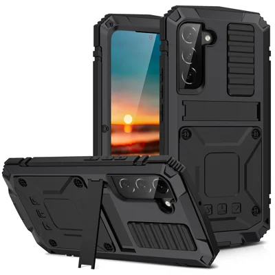 For Samsung Galaxy S22 5G Kickstand TPU + Metal Phone Case Shockproof Dustproof Fall-proof Protective Cover - Black