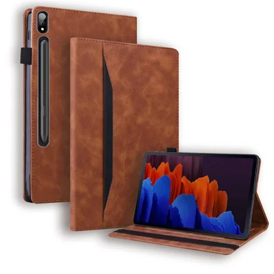 For Samsung Galaxy Tab S9+ / S8+ / S7+ PU Leather Flip Stand Cover Wallet Design Business Tablet Case with Pencil Holder and Auto Wake / Sleep - Brown