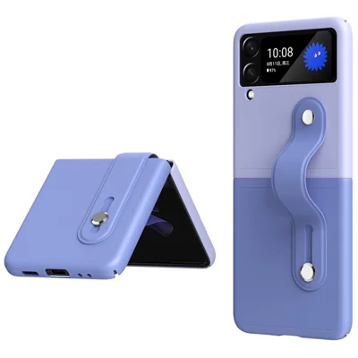 Cover pieghevole per Samsung Galaxy Z Flip3 5G con design a colori contrastanti, supporto con cinturino da polso - Blu / Viola