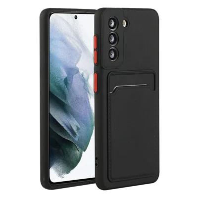 For Samsung Galaxy S22+ 5G Card Holder Slot Flexible TPU Soft Skin Protective Phone Case Cover - Black