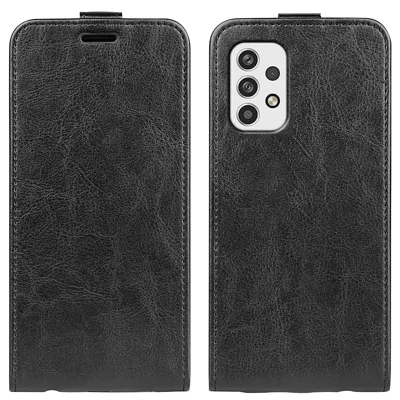Funda vertical de cuero PU con textura de caballo loco para Samsung Galaxy A23 4G / 5G (versión global), con soporte para tarjetas, carcasa para teléfono - Negro